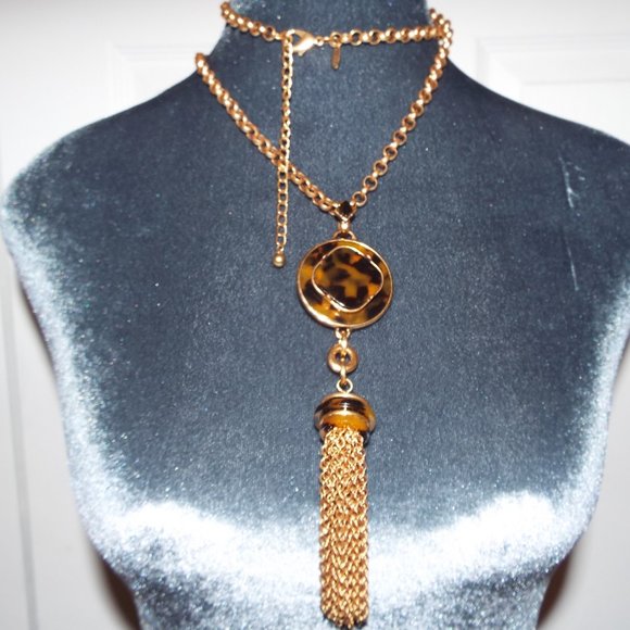 CHICO'S LONG TASSEL LAVALIER TORTOISE SHELL LUCITE STATEMENT 36" L. NECKLACE 74 - Picture 4 of 4